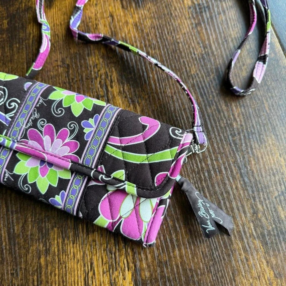 Vera Bradley Floral Quilted Crossbody Wallet Bag Brown Pink Green